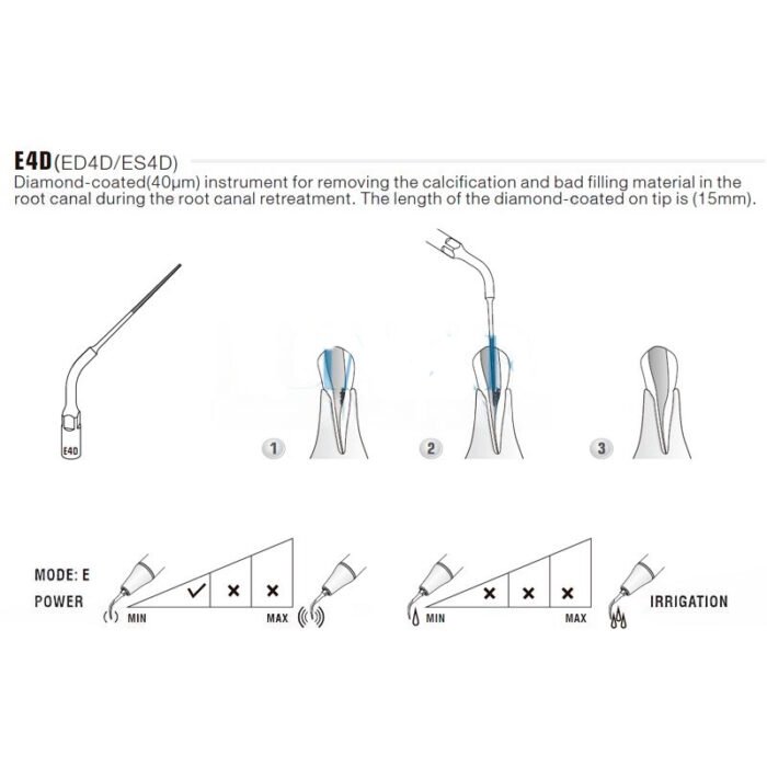 Punta ultrasonidos Woodpecker E4D compatible EMS, Endo, DIAMANTADA - Imagen 2