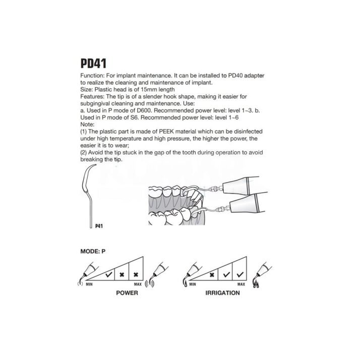 Punta ultrasonidos Woodpecker PD41 Peek compatible Satelec, Profilaxis implantes - Imagen 2
